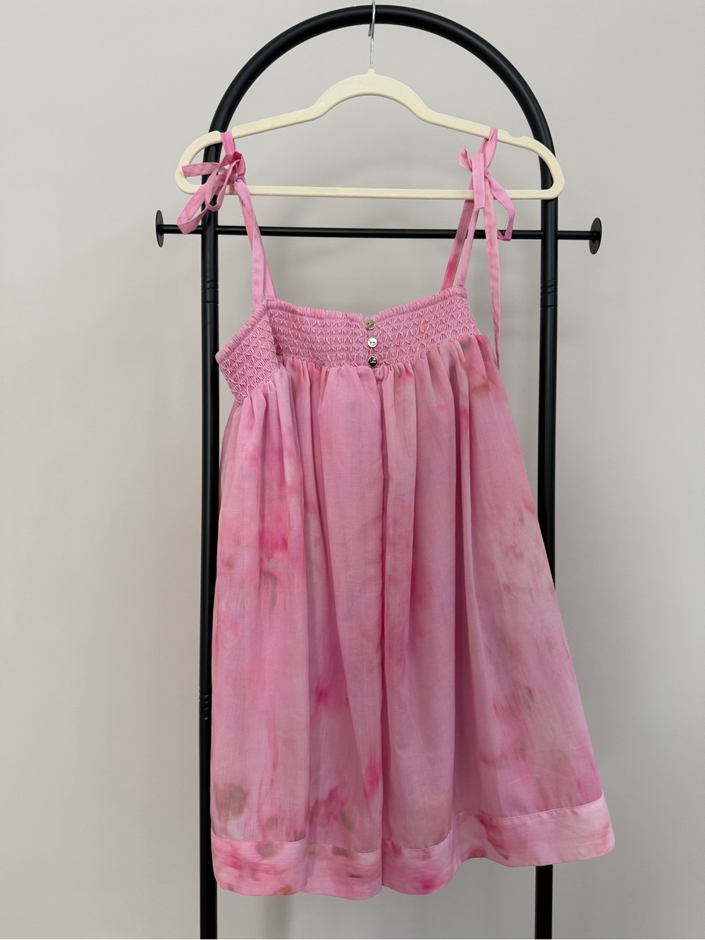 Gianni Bini Pink Tie-Shoulder Sundress with Smocked Bodice